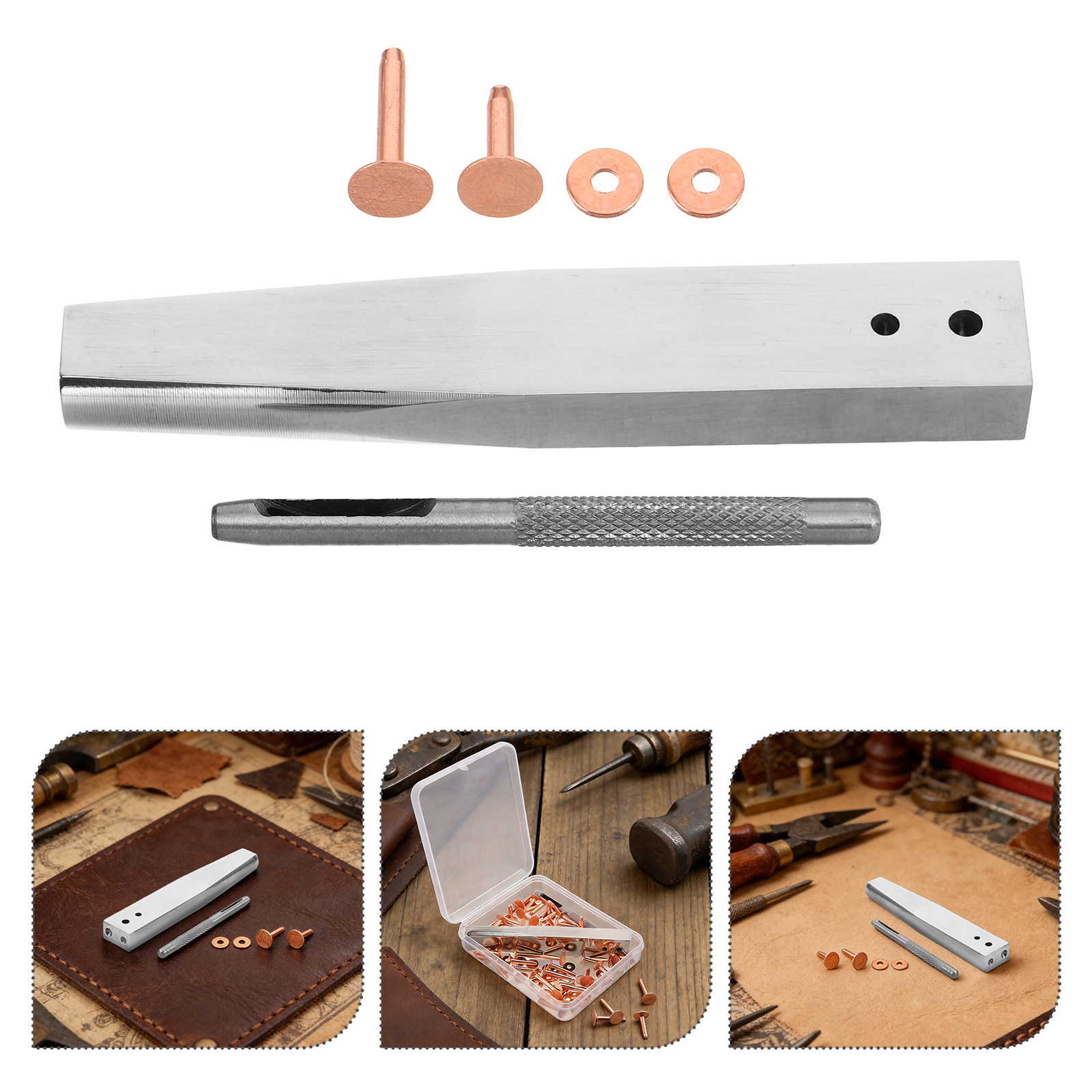 Leatherwork Rivet Setter - Deri İşçiliği için 1 Set Bakır