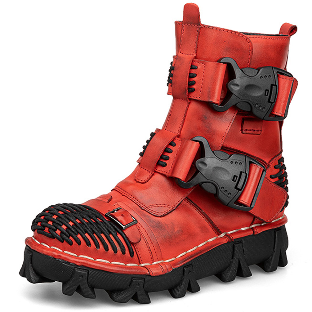 Leatherwork Boots - Erkek Hakiki Deri Motosiklet Botları, Goth